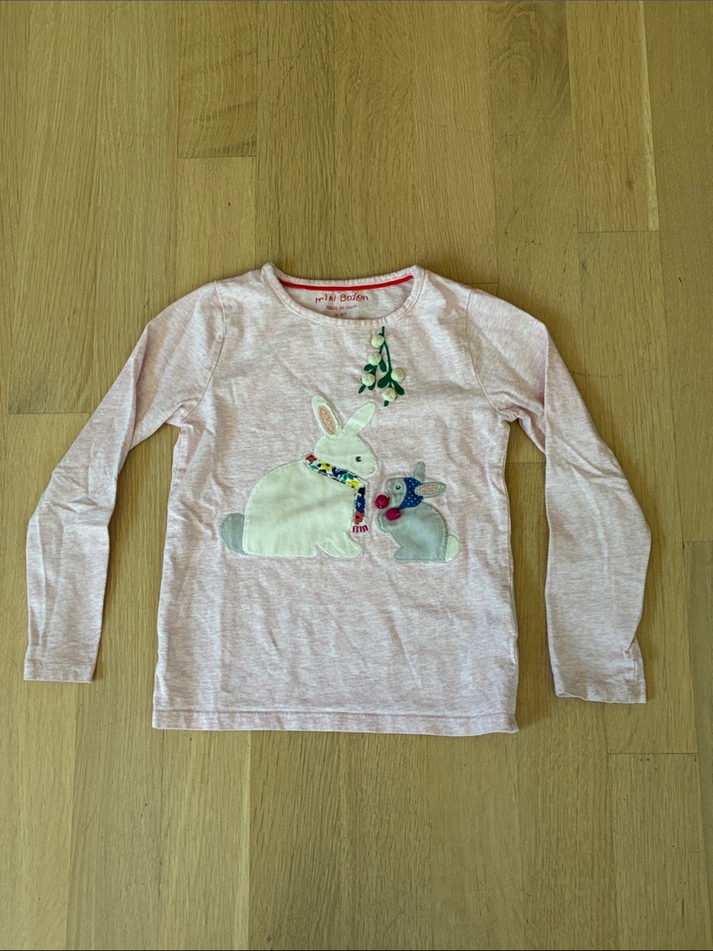 Mini Boden Pink Long Sleeve Top with Bunny Appliqué